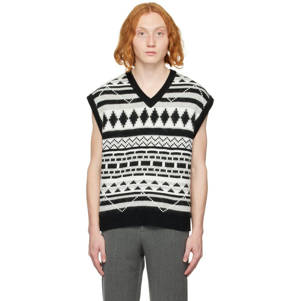 Solid Homme Black and White jacquard vest